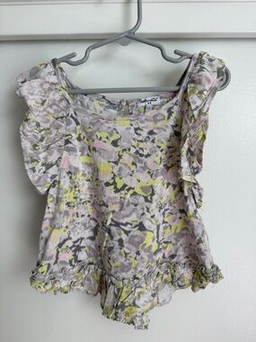 Splendid Floral Ruffle Sleeve Blouse in Pink, Yellow & Gray